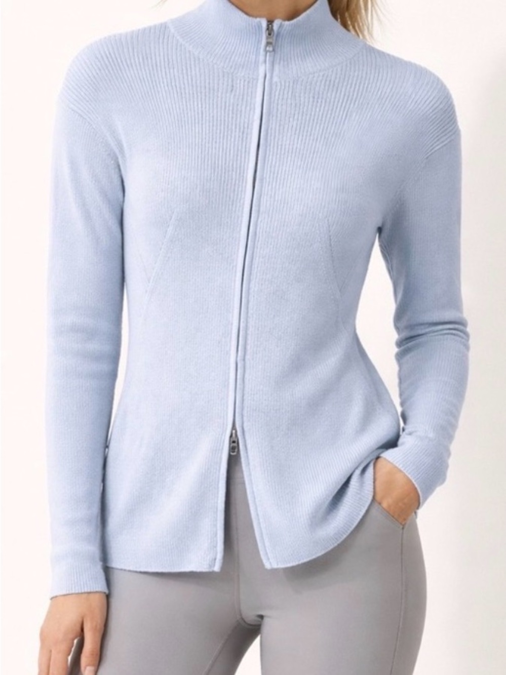 Rhone Porto Merino Blend Baby Blue Full Zip Ribbed Sweater Size S